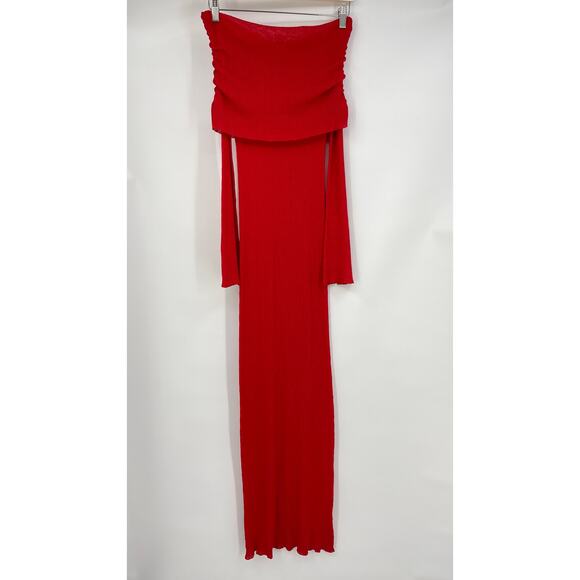 Lovers and Friends | Peregrine Off The Shoulder Maxi Dress in Red Sheer Knit S - Picture 3 of 14